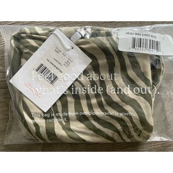 Andie Swim The Hipster Bikini Bottom Bias Stripe Olive size L NWT Style AB383 - Picture 4 of 5